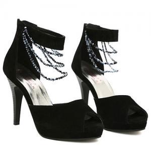 Beaded Ankle Strap High Stiletto He..