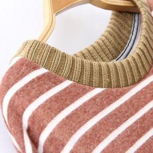 Stripe Winter Thick Bat Sleeve Swea..
