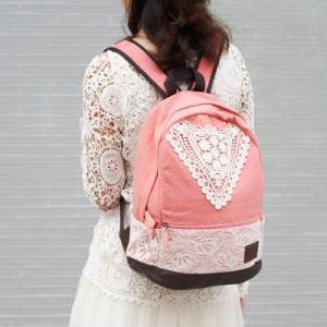Beige Canvas Backpack With Lace