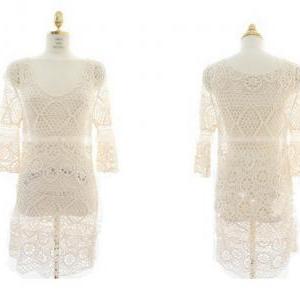Long Sleeve Crochet Lace Top In Thr..