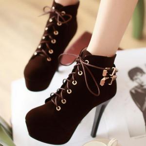 Sexy Brown Lace Up High Heels Ankle..