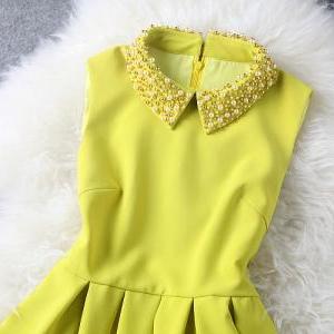 Yellow Dress With Pearl Beaded Coll..