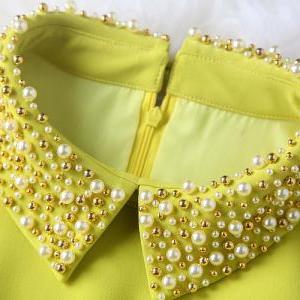 Yellow Dress With Pearl Beaded Coll..