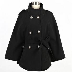 Black Wool Coat Jacket For Women Tr..