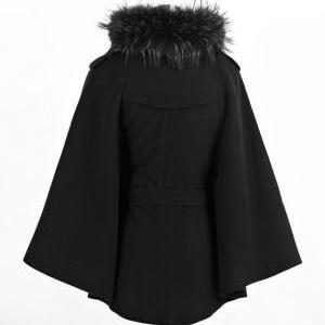 Black Wool Coat Jacket For Women Tr..