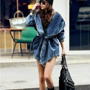 Fashion Women Lady Denim Trench Coa..