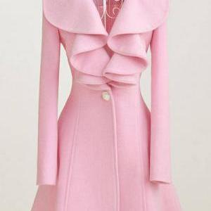Pink Ruffled Long Coat
