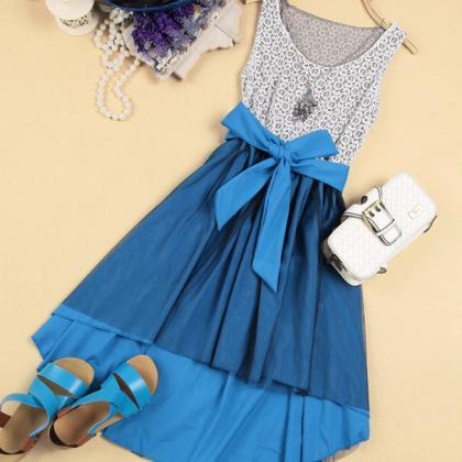 Elegant High-Low Hemline Bowknot Sl..