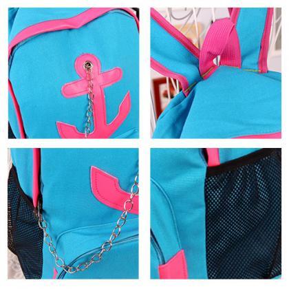 Leisure Candy Color Anchor Print Chain Backpack -..