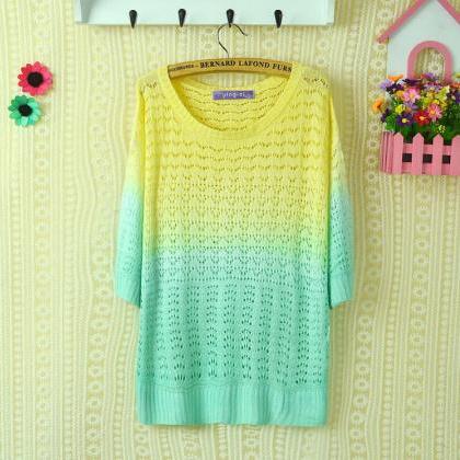 Colorful Gradient Hollow Pullover S..