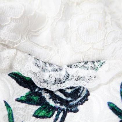 Printed Vest Stitching Lace Dress J..