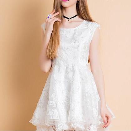 Sweet Embroidered Lace Skirt White ..