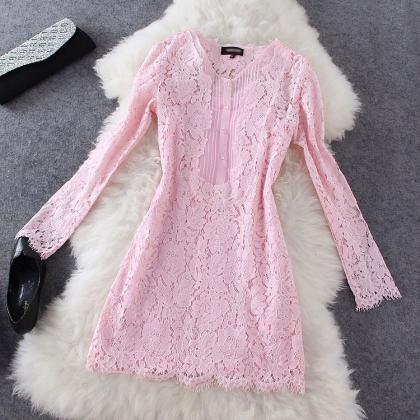 Fashion Style Lace Long-sleeved Dress ( Two-piece..
