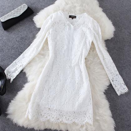 Fashion Style Lace Long-sleeved Dress ( Two-piece..