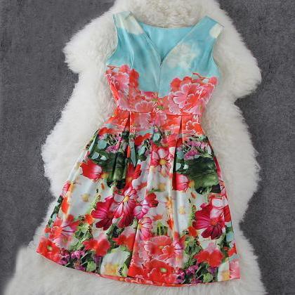 Floral Stitching Sleeveless Dress G..