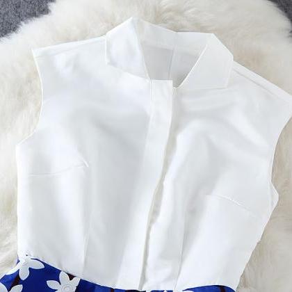 Stitching White Vest Dress