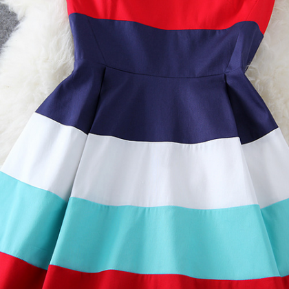 Summer Fashion Color Stripe Sleevel..