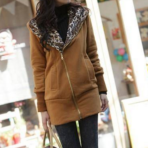 Casual Long-sleeved Hooded Leopard ..
