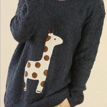 Black Cute Giraffe Pattern Sweater