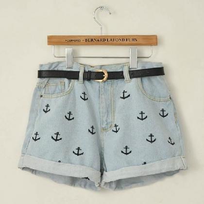 High Waisted Denim Short With Ancho..