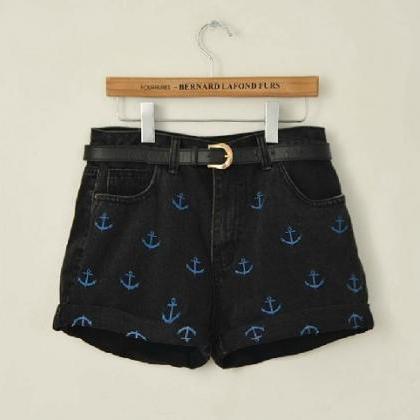 High Waisted Denim Short With Ancho..