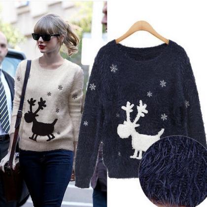 Cute Christmas Sweaters Snow Elk Ju..