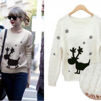 Cute Christmas Sweaters Snow Elk Ju..