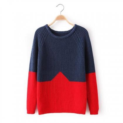 New Autumn 2014 Woman's Sweater European-Style Fashion Contast Color