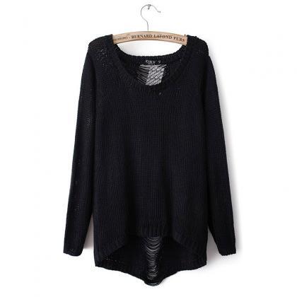 Knitted Scoop Neck Sweater Featurin..