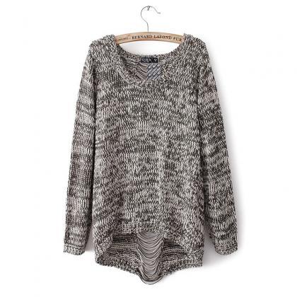 Knitted Scoop Neck Sweater Featurin..