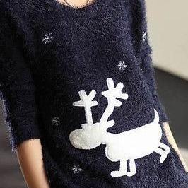 Women Lady Navy Reindeer Christmas Winter Knitted..