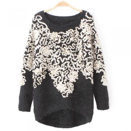 Fashion Cream Decorative Flower Sweater