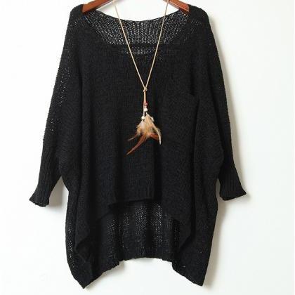 Simple Round Neck Sweater Loose Bat Perspective