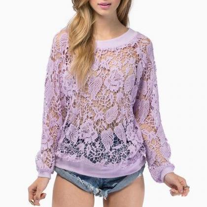 Cheap O Neck Long Sleeves Lace Holl..