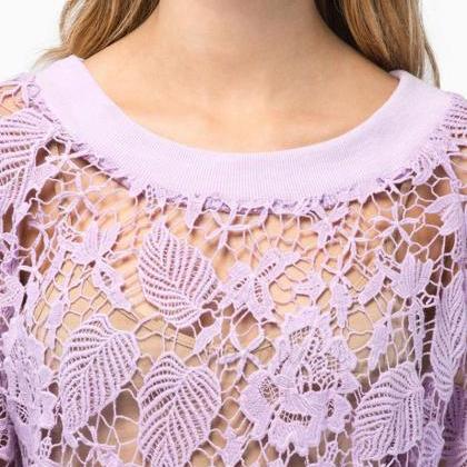 Cheap O Neck Long Sleeves Lace Holl..