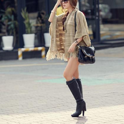 Chic Tassels Bat Sleeve Hollow Out ..