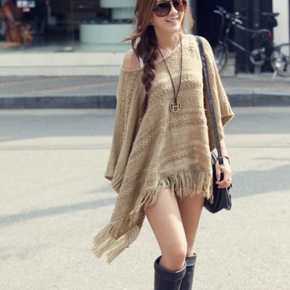 Chic Tassels Bat Sleeve Hollow Out ..