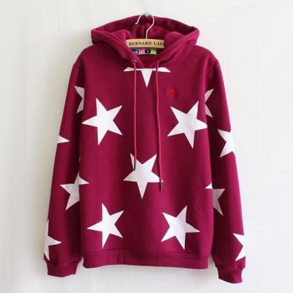 Stars Hooded Long-Sleeved Sweater