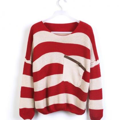 Red Striped Bat Long Sleeve Sweater
