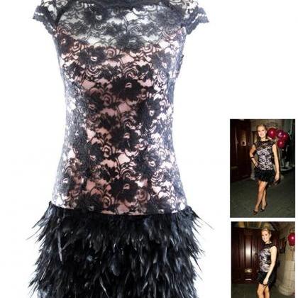Lace Sleeveless Feathers Dress