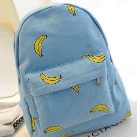 Banana Print Canvas School Backpack