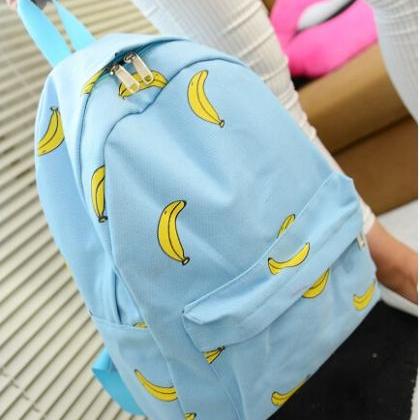 Banana Print Canvas School Backpack