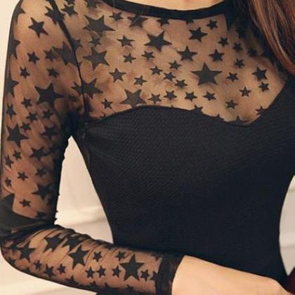 Cute Black Star Pattern Long Sleeve..