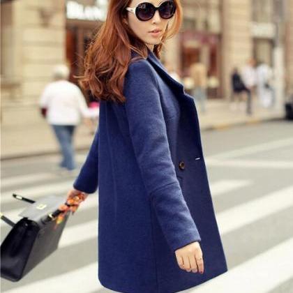 Gorgeous Dark Blue Woolen Winter Coat