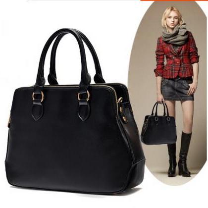 Faux Leather Structured Tote Bag With Shoulder..