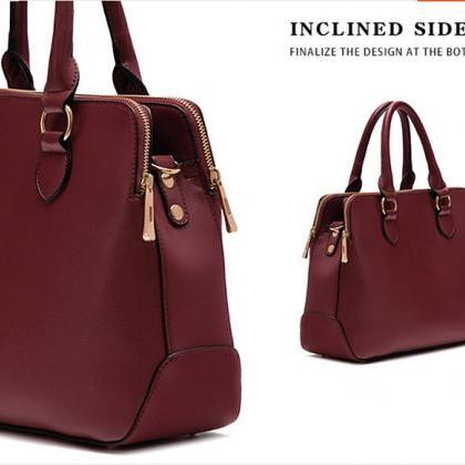 Faux Leather Structured Tote Bag With Shoulder..