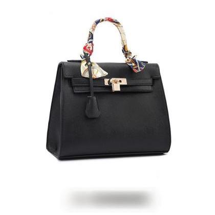 Leather Handbag With Padlock Fastening Detail And..