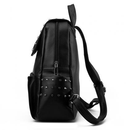 Black Leather Backpack With Rivets ..