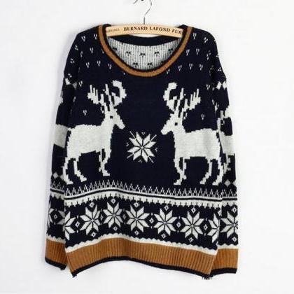 Christmas Moose Elk Sweater Soft Comfortable Black..