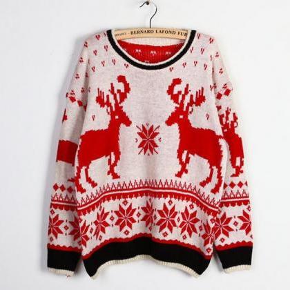 Christmas Moose Elk Sweater Soft Comfortable Black..